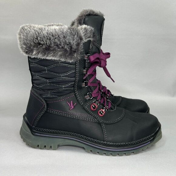 Santana Canada Maldine 2 Boots Women's Size 7 Black Leather Faux Fur Winter Boot - Picture 1 of 15